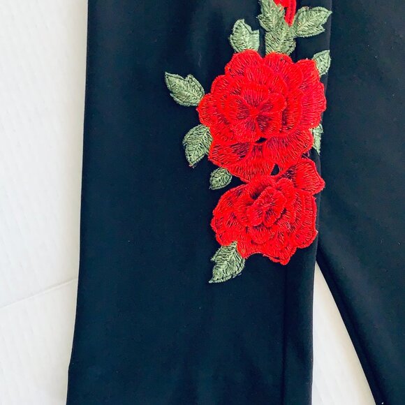 Joseph Ribkoff Black Stretch Pant with Beautiful Embroidered 3-D Rose Detail sz8 - Picture 7 of 10